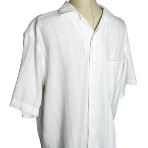 Haggar Shirt Mens Size M White Striped Short Sleeve Button Front